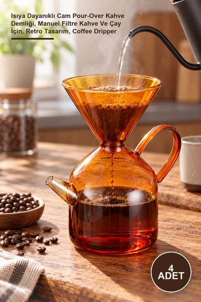 Yenilig 4-Piece Glass Coffee Brewing Set – Heat-Resistant Glass Pour-Over Cof...