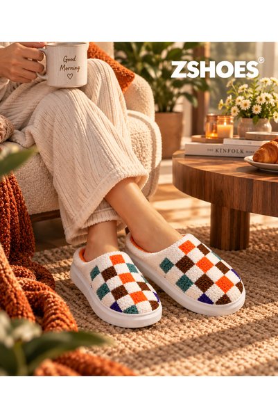 ZSHOES نعال منزلية شتوية خفيفة الوزن من القطيفة المزخرفة ومضادة للانزلاق (تفاصيل خاصة بعيد الميلاد)