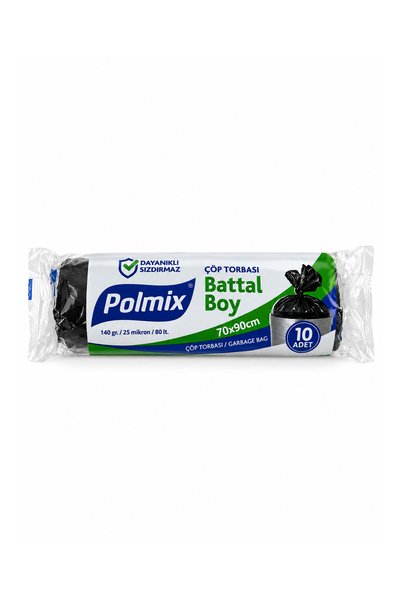 Başol Polmix Battal Boy Çöp Torbası 70x90 cm 80 Lt 25 Mikron 140 gr 10 Adet D...