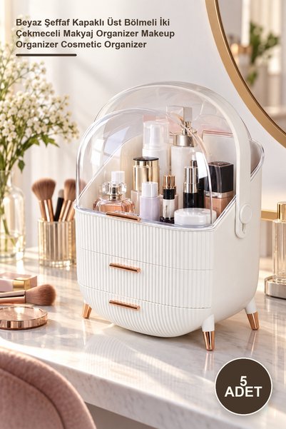 Yenilig 5-Piece Drawer Cosmetic Organizer – White Transparent Lid with Top Co...