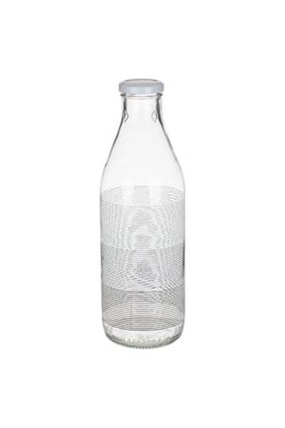 OEM Transparent Glass Bottle with Grey White Stripe Pattern 1lt