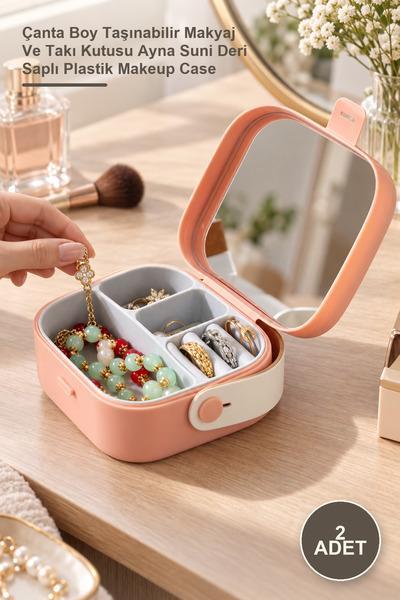 Yenilig 2 Pieces Mirrored Makeup Box – Handbag Size Portable Makeup and Jewel...
