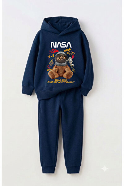 Let's Wear Nasa Bear Printed Premium Sweatshirt & Sweatpants Set for Kids - 2...