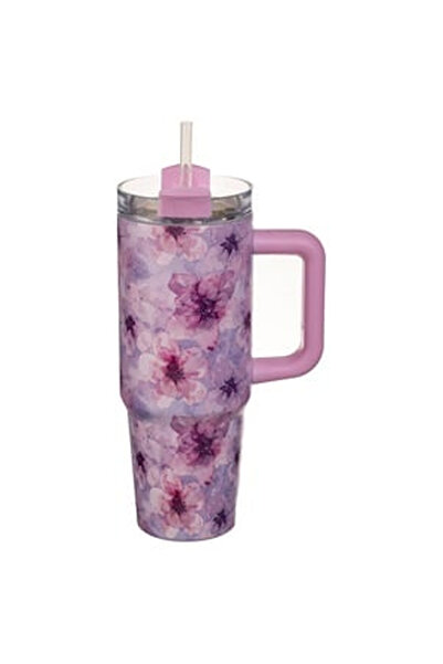 OEM Pink Stainless Steel Thermos Mug with Printed & Handle 900ml