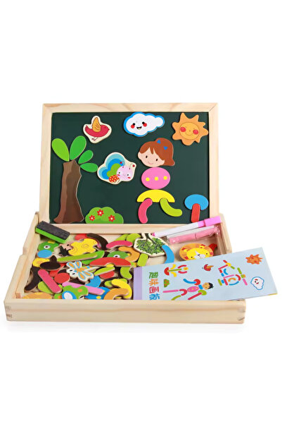 bebeLOGIC Tabla Magnetica Multifunctionala 2-in-1 din Lemn, Puzzle, 23x30x19cm
