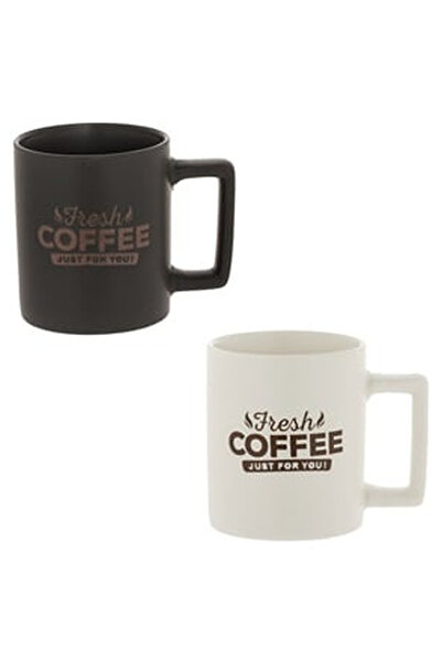 OEM Set 2 Cani Ceramice Alba & Neagra Mate Fresh Coffee 310ml - 2buc
