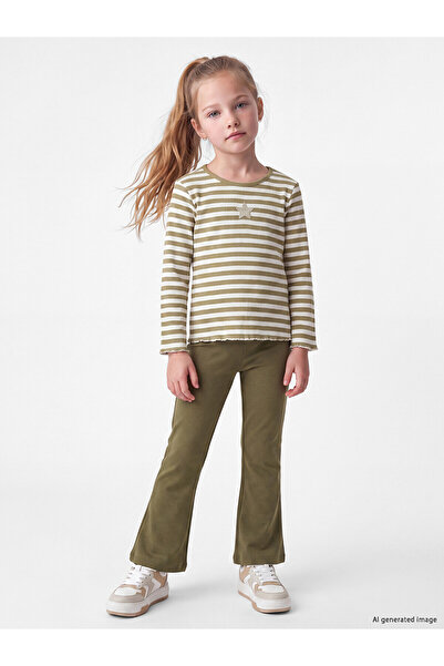 LC Waikiki Nevavm Lcw Kids Khaki Plain Tight & Slim Elastic Waist Girls' Legg...
