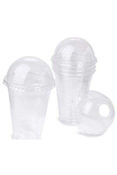 OEM Set 15 Pahare din Plastic Transparent cu Capace 480ml