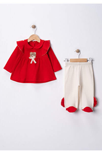 bebekyol Bear Embroidered Bow Baby Girl Set