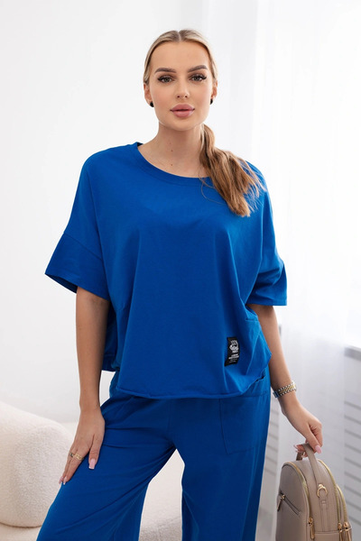 Kesi Set din bumbac albastru închis cu bluză lejeră și pantaloni confortabili