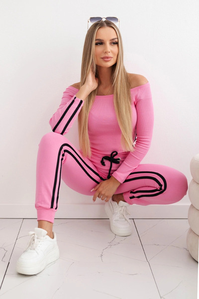 Kesi Set bluză de trening reiată roz deschis și pantaloni cu talie înaltă, cu...