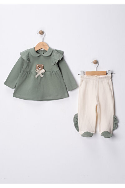 bebekyol Bear Embroidered Bow Baby Girl Set