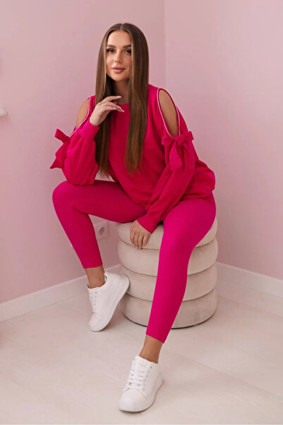 Kesi Set hanorac și colanți fucsia cu detalii cu fundițe pe mâneci