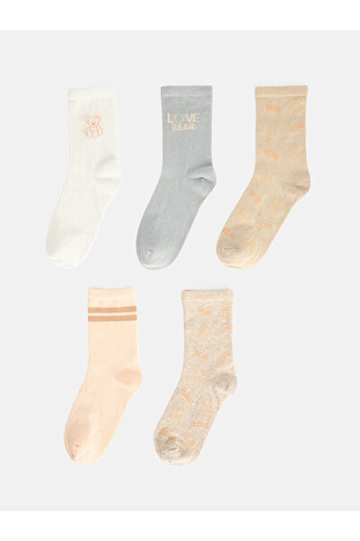 LC Waikiki Nevavm Farkıyla Lcw Dream Ecru Patterned 5-Piece Pack Women's Socks