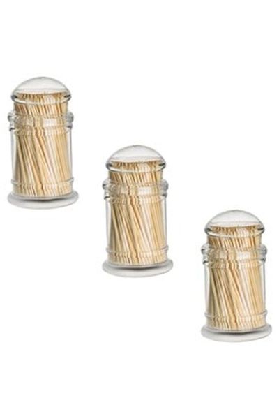 OEM Set Recipiente cu Scobitori din Bambus Capace Transparente - 3x250buc