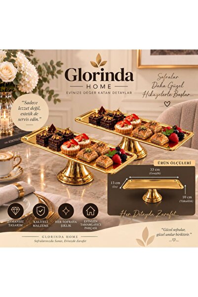 GLORİNDA HOME Luxury 2-Piece Rectangular Gold Color Stand with Legs for Servi...