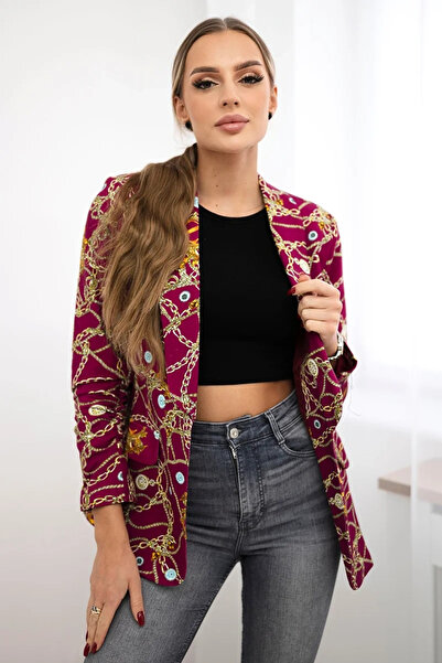 Kesi Blazer din bumbac mov închis cu imprimeu colorat și revere clasice