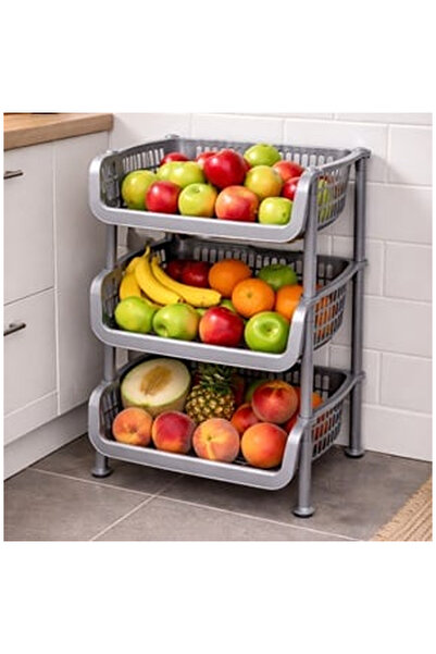 OEM Etajera de Bucatarie cu 3 Nivele din Plastic Gri 39,5x31,5x60,5cm