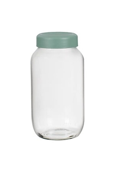 OEM Borcan de Depozitare Rotund din Sticla Transparent cu Capac Verde Menta 1.5l
