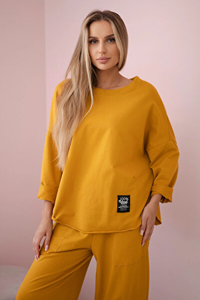 Kesi Set italian din bumbac muștar: hanorac și pantaloni largi
