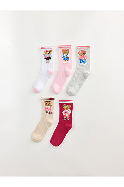 LC Waikiki Lcw Kids Ecru Patterned Girls' Socks with Nevavm Difference