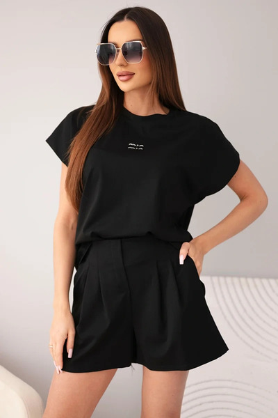 Kesi Set de damă negru din Lyocell cu top cu mânecă scurtă și pantaloni scurț...
