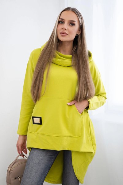 Kesi Hanorac de damă cu spate lung și glugă, din amestec de bumbac, verde kiwi.