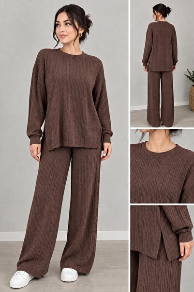 Umay moda 59 Patterned Interlock Fabric Women's Two-Piece Set – Comfortable F...