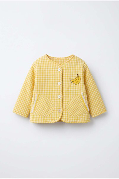 Magu Girl's Banana Embroidered Yellow Gingham Jacket