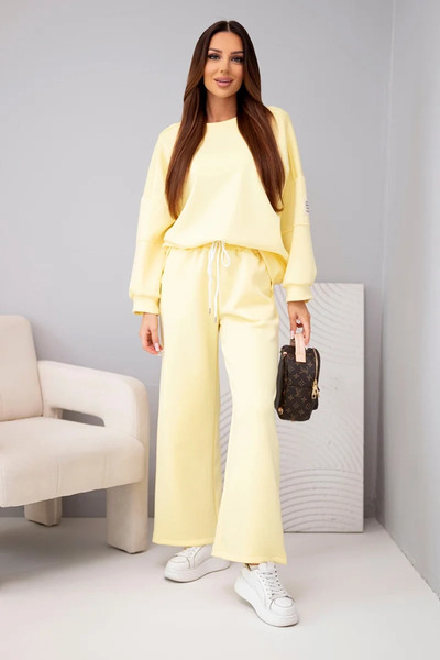 Kesi Set de damă: hanorac casual moale galben și pantaloni largi