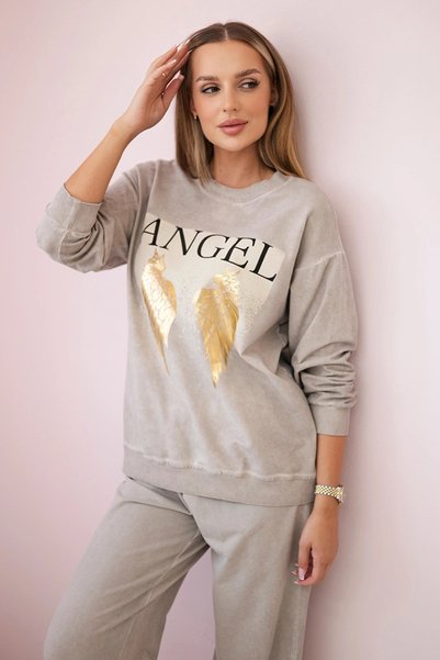 Kesi Set hanorac și pantaloni Angel din bumbac spălat, bej.