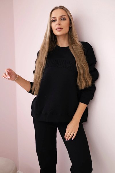 Kesi Set negru călduros din bumbac, compus din hanorac și pantaloni, cu detal...