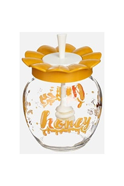 OEM Recipient din Sticla cu Capac Floare Galbena & Lingura pentru Miere 370ml