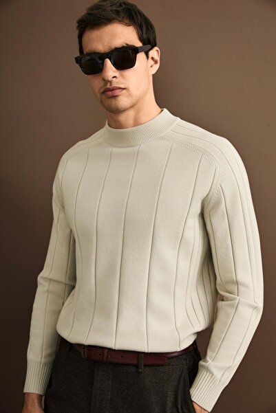 Lufian 112090195 Grand Yün Karışımlı Kazak Erkek Sweatshirt BEJ
