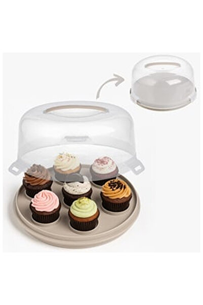 OEM Round Beige Plastic Cake Stand 2in1 Ø28x14.5cm