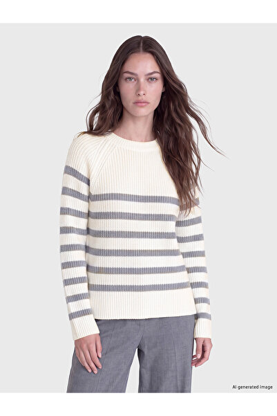 LC Waikiki Nevavm Lcw Modest Gray Oval Neck Striped Women's Knitwear Sweater ...