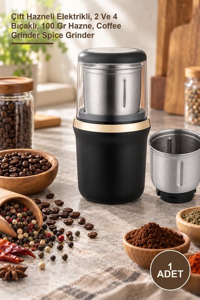 Yenilig 1 Adet Kahve Ve Baharat Öğütücü Makine – Çift Hazneli Elektrikli, 2 Ve 4 Bıçaklı, 100 Gr Hazne, Coffee Grinder Spice Grinder