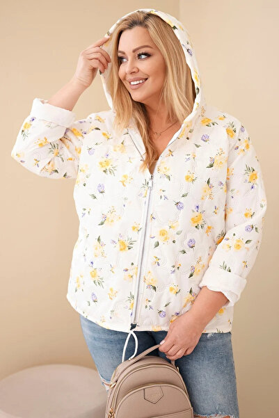 Kesi Jachetă de primăvară matlasată, mărimi mari, cu glugă și model floral ga...