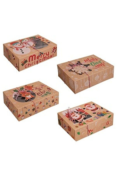 OEM Kraft Cardboard Boxes with Window & Drawstring for Christmas Sweets 22x15...