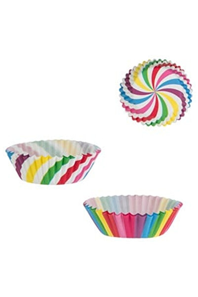 OEM Colorful Paper Cupcake Baking Forms with Striped "Let's Party" Ø10.5cm - ...