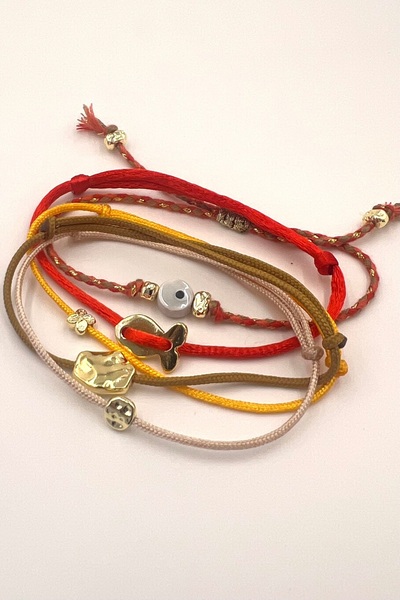 Concept HuBuTU Ceramic Evil Eye Beaded & Gold Object Rope Bracelet Set 5 Pieces