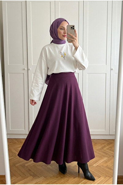 Kirazca Butik Women's Scuba Fabric High Waist Full Flared Long Maxi Skirt