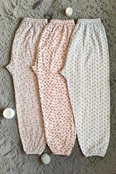Kadın 3'lü Paket Kışlık Lastikli Paça Uzun Çiçekli Pijama Rahat Kesim Ev Giyim - Günlük Konfor ve Şıklık