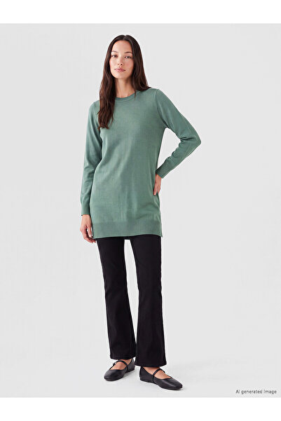 LC Waikiki Nevavm Green Knitwear Plain Standard & Regular Women's Tunic with ...