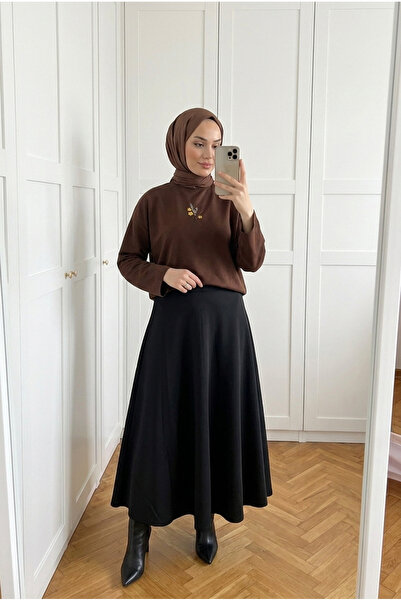 Kirazca Butik تنورة طويلة ماكسي نسائية من قماش السكوبا بخصر عالٍ وواسعة بالكامل