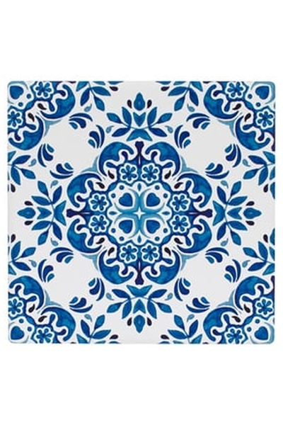 OEM Керамична поставка за чаши, бели сини плочки, 10x10 см