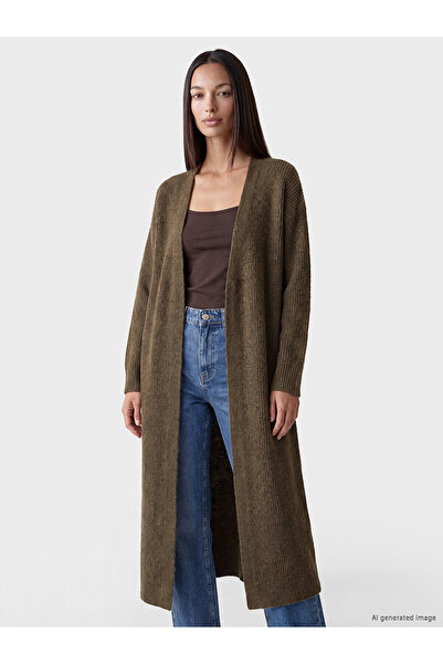 LC Waikiki Lcw Everyday Brown Knitwear Plain Long Women's Cardigan with Nevav...