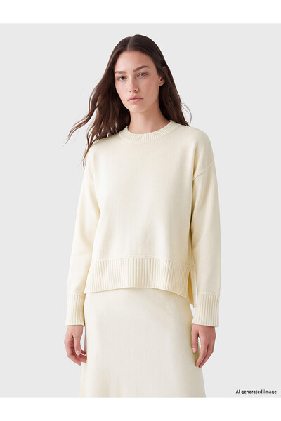 LC Waikiki Nevavm Lcw Modest Ecru Oval Collar Women's Knitwear Sweater with a...