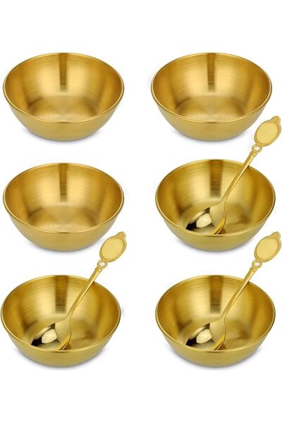 Huiguli Dipping Bowls Set of 6, Stainless Steel Golden Dip Bowls, Serving Dis...