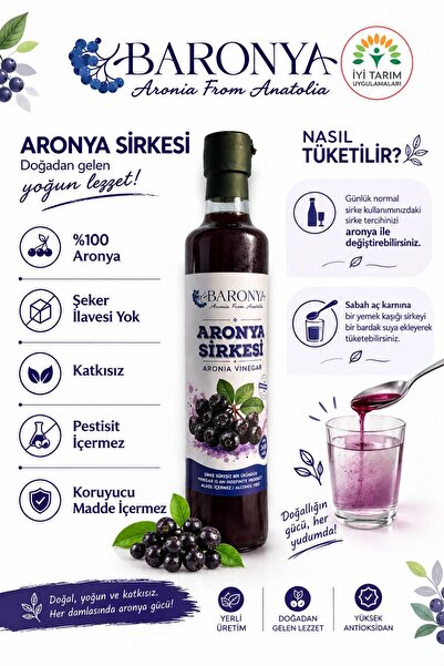 Aronya Sirkesi %100 Aronya ve Doğal Fermentasyon 500 ml (içeriğinde Aronya'dan başka bir şey yok)
